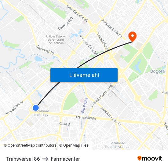 Transversal 86 to Farmacenter map