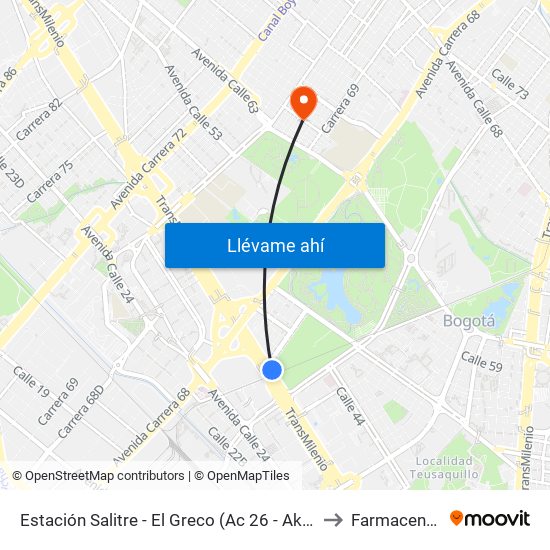 Estación Salitre - El Greco (Ac 26 - Ak 68) to Farmacenter map