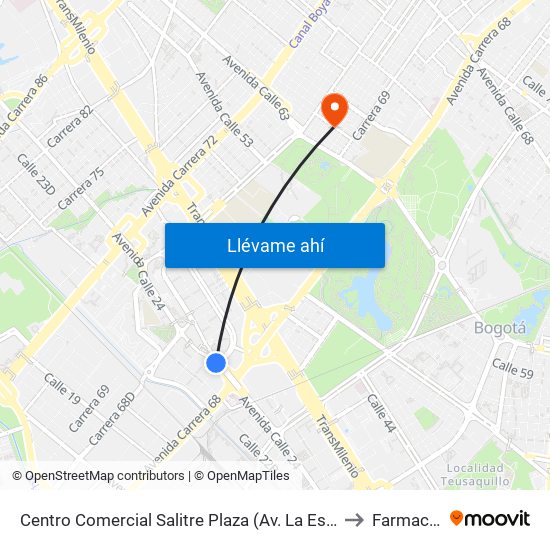Centro Comercial Salitre Plaza (Av. La Esperanza - Kr 68a) to Farmacenter map