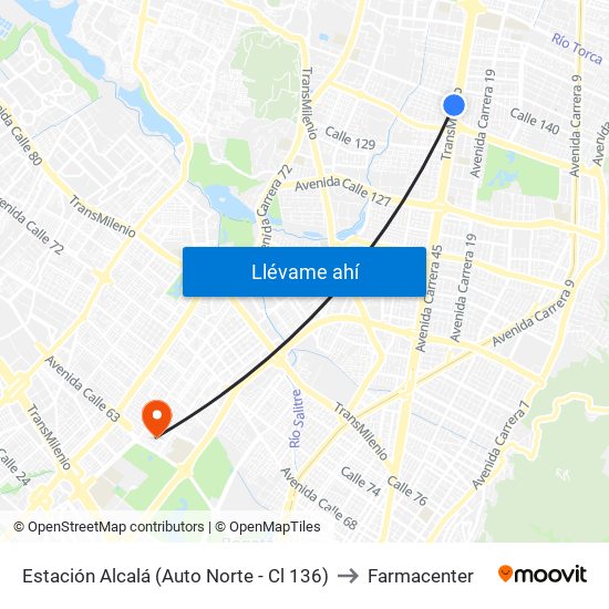 Estación Alcalá (Auto Norte - Cl 136) to Farmacenter map