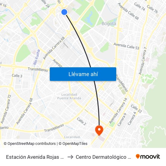 Estación Avenida Rojas (Ac 26 - Kr 69d Bis) (B) to Centro Dermatológico Federico Lleras Acosta map