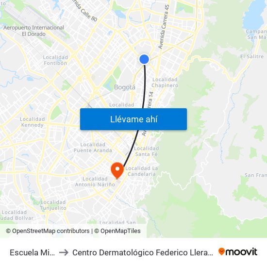 Escuela Militar to Centro Dermatológico Federico Lleras Acosta map