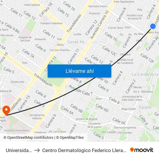 Universidades to Centro Dermatológico Federico Lleras Acosta map