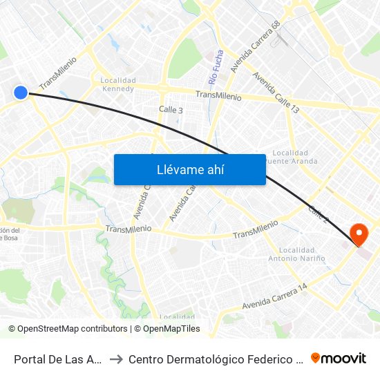 Portal De Las Américas to Centro Dermatológico Federico Lleras Acosta map