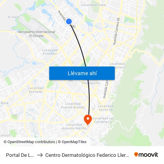 Portal De La 80 to Centro Dermatológico Federico Lleras Acosta map