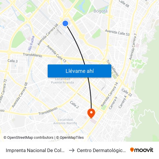 Imprenta Nacional De Colombia (Av. Esperanza - Kr 66) to Centro Dermatológico Federico Lleras Acosta map