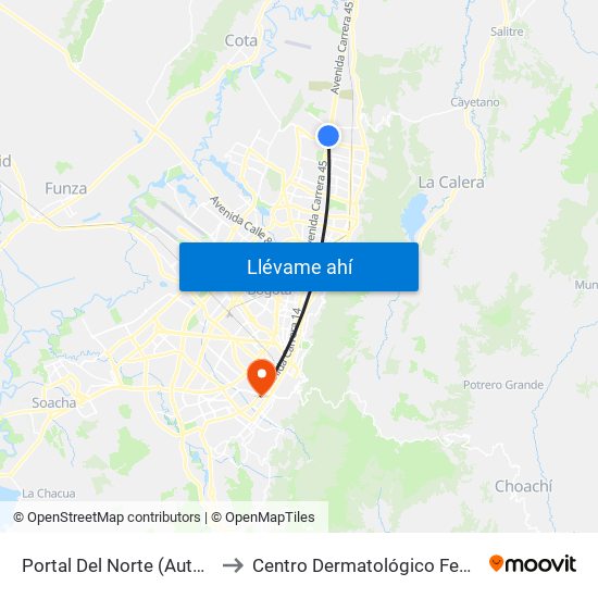 Portal Del Norte (Auto Norte - Cl 174a) to Centro Dermatológico Federico Lleras Acosta map