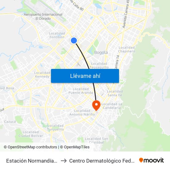 Estación Normandía (Ac 26 - Kr 74) to Centro Dermatológico Federico Lleras Acosta map