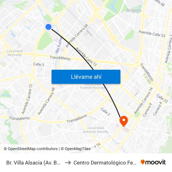 Br. Villa Alsacia (Av. Boyacá - Cl 12a) (A) to Centro Dermatológico Federico Lleras Acosta map