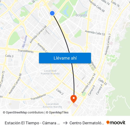 Estación El Tiempo - Cámara De Comercio De Bogotá (Ac 26 - Kr 68b Bis) to Centro Dermatológico Federico Lleras Acosta map