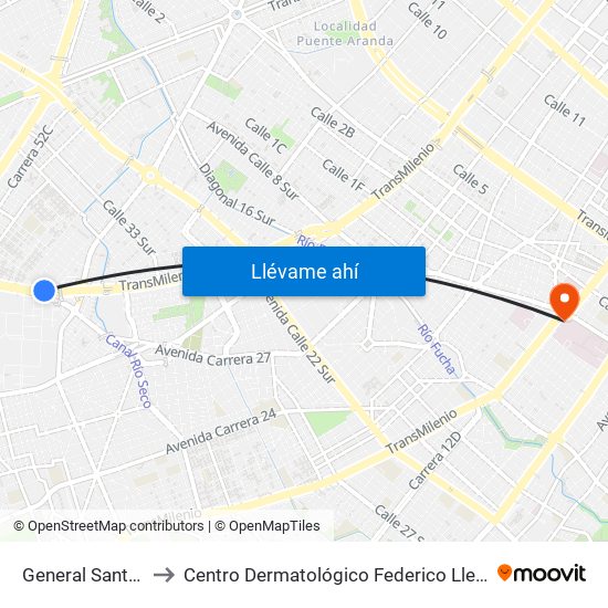 General Santander to Centro Dermatológico Federico Lleras Acosta map