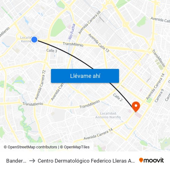 Banderas to Centro Dermatológico Federico Lleras Acosta map