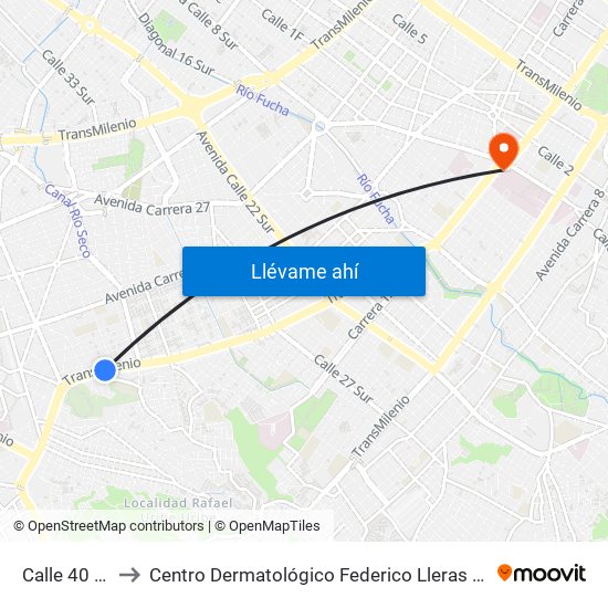 Calle 40 Sur to Centro Dermatológico Federico Lleras Acosta map