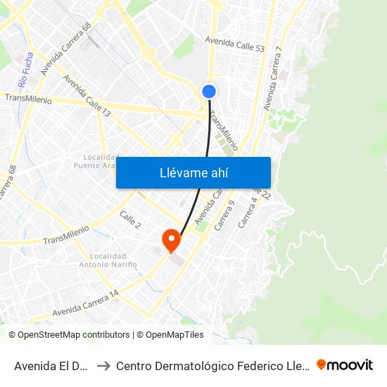 Avenida El Dorado to Centro Dermatológico Federico Lleras Acosta map