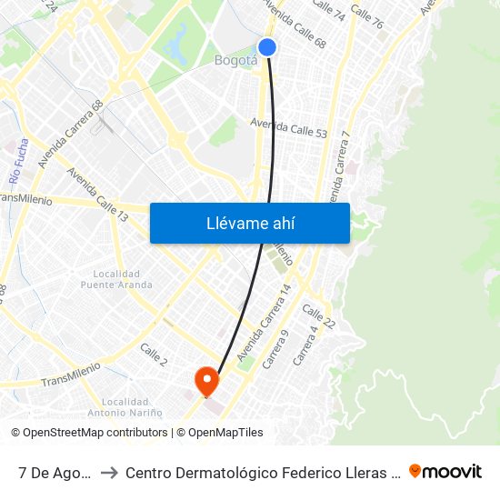 7 De Agosto to Centro Dermatológico Federico Lleras Acosta map