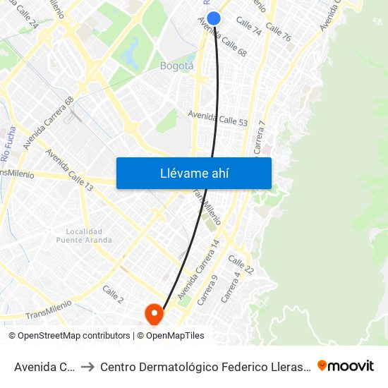 Avenida Chile to Centro Dermatológico Federico Lleras Acosta map