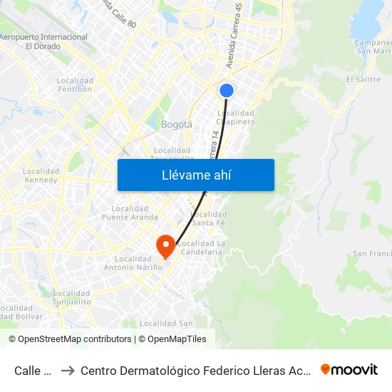 Calle 85 to Centro Dermatológico Federico Lleras Acosta map
