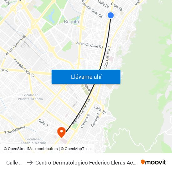 Calle 72 to Centro Dermatológico Federico Lleras Acosta map