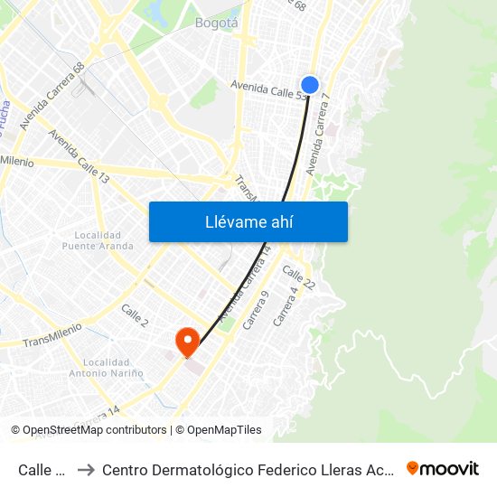 Calle 57 to Centro Dermatológico Federico Lleras Acosta map