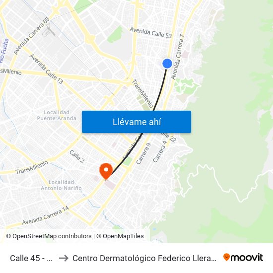 Calle 45 - Asw to Centro Dermatológico Federico Lleras Acosta map