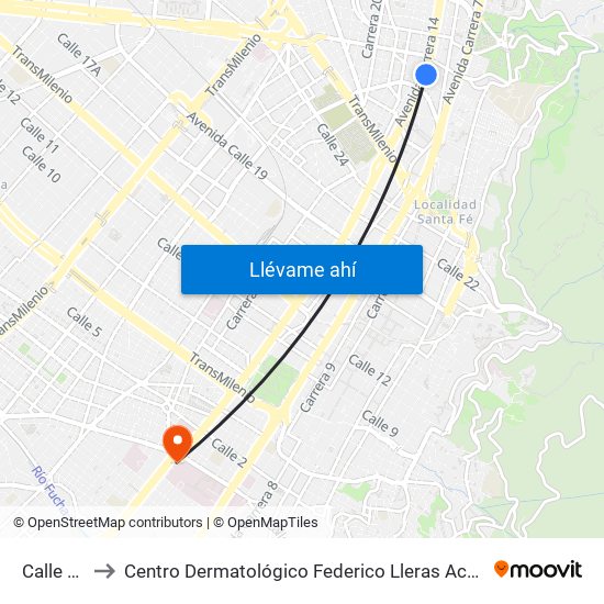 Calle 34 to Centro Dermatológico Federico Lleras Acosta map