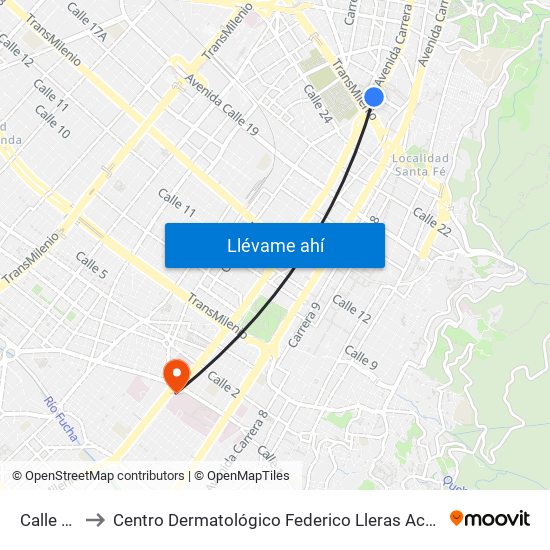 Calle 26 to Centro Dermatológico Federico Lleras Acosta map