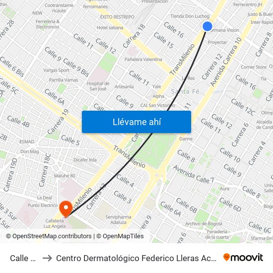 Calle 19 to Centro Dermatológico Federico Lleras Acosta map