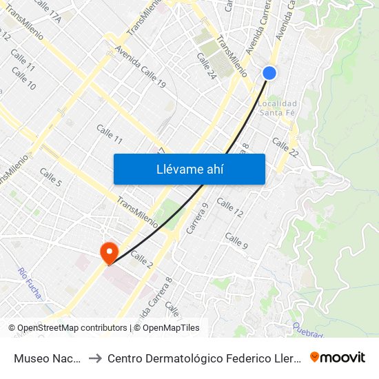 Museo Nacional to Centro Dermatológico Federico Lleras Acosta map