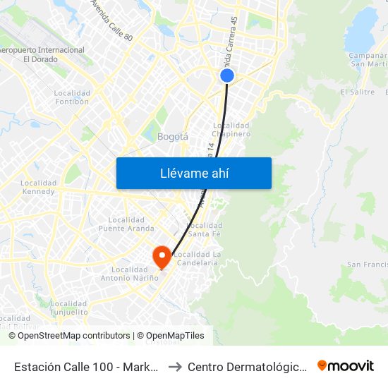 Estación Calle 100 - Marketmedios (Auto Norte - Cl 98) to Centro Dermatológico Federico Lleras Acosta map