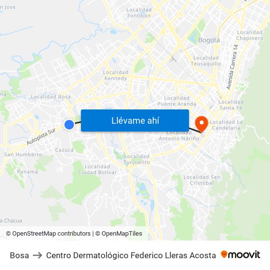 Bosa to Centro Dermatológico Federico Lleras Acosta map