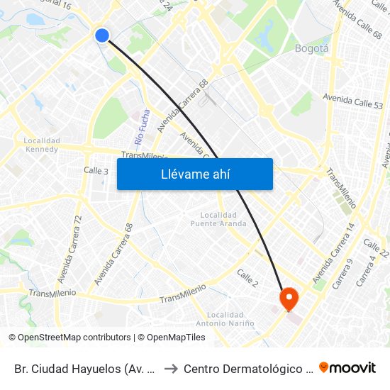 Br. Ciudad Hayuelos (Av. Centenario - Av. C. De Cali) to Centro Dermatológico Federico Lleras Acosta map