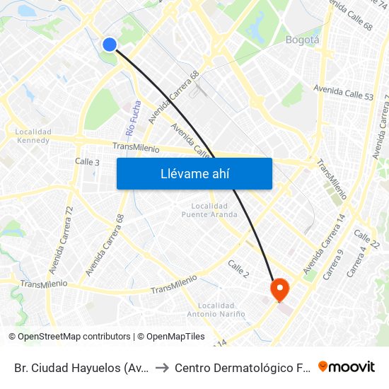 Br. Ciudad Hayuelos (Av. Centenario - Kr 78g) to Centro Dermatológico Federico Lleras Acosta map