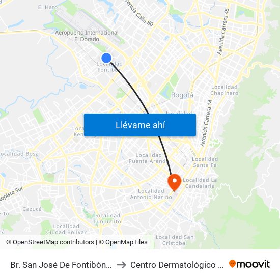 Br. San José De Fontibón (Kr 100 - Av. Esperanza) to Centro Dermatológico Federico Lleras Acosta map