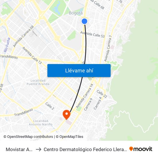 Movistar Arena to Centro Dermatológico Federico Lleras Acosta map