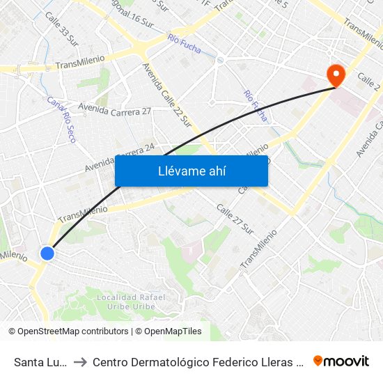 Santa Lucía to Centro Dermatológico Federico Lleras Acosta map