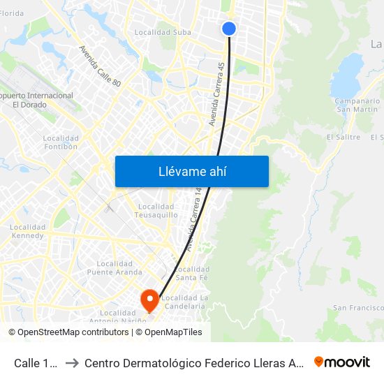 Calle 146 to Centro Dermatológico Federico Lleras Acosta map