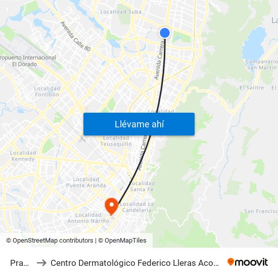 Prado to Centro Dermatológico Federico Lleras Acosta map