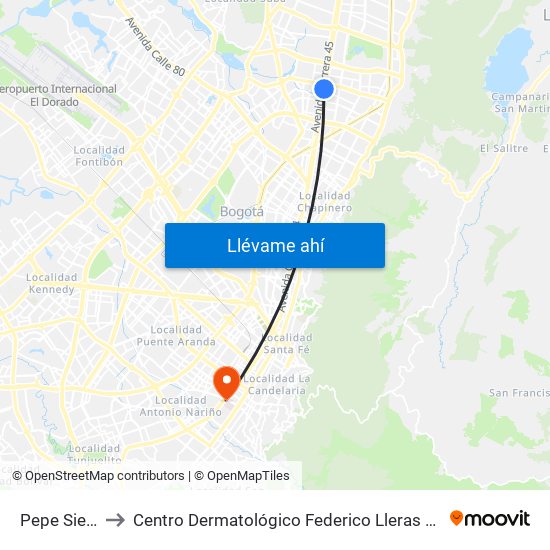 Pepe Sierra to Centro Dermatológico Federico Lleras Acosta map