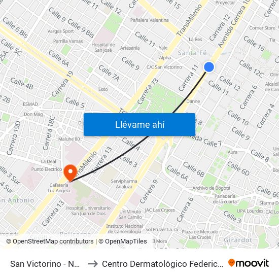 San Victorino - Neos Centro to Centro Dermatológico Federico Lleras Acosta map