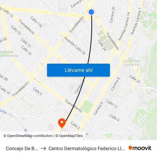 Concejo De Bogotá to Centro Dermatológico Federico Lleras Acosta map