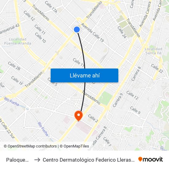 Paloquemao to Centro Dermatológico Federico Lleras Acosta map