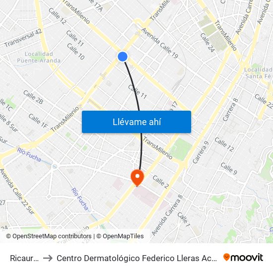 Ricaurte to Centro Dermatológico Federico Lleras Acosta map