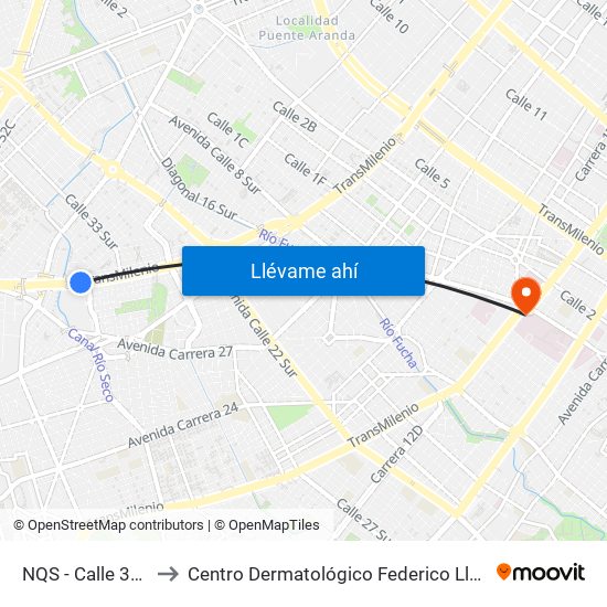 NQS - Calle 38a Sur to Centro Dermatológico Federico Lleras Acosta map