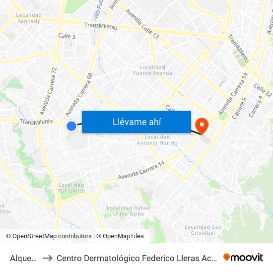 Alquería to Centro Dermatológico Federico Lleras Acosta map