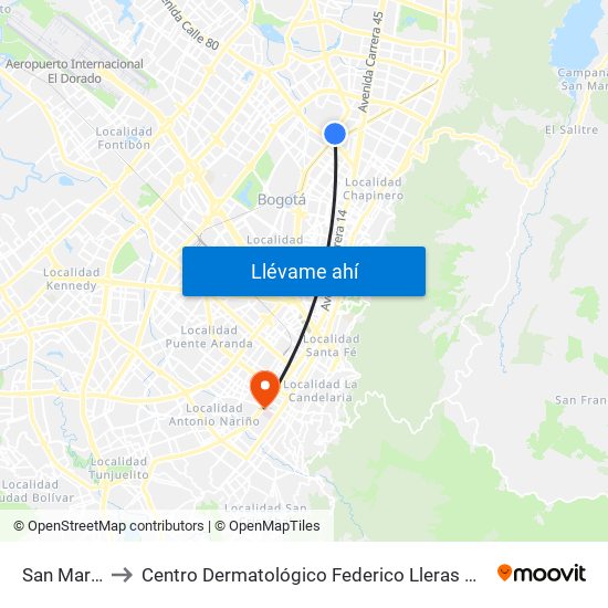 San Martín to Centro Dermatológico Federico Lleras Acosta map