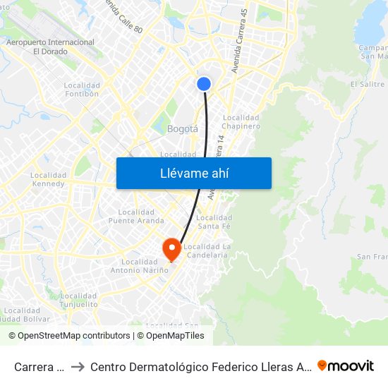 Carrera 47 to Centro Dermatológico Federico Lleras Acosta map