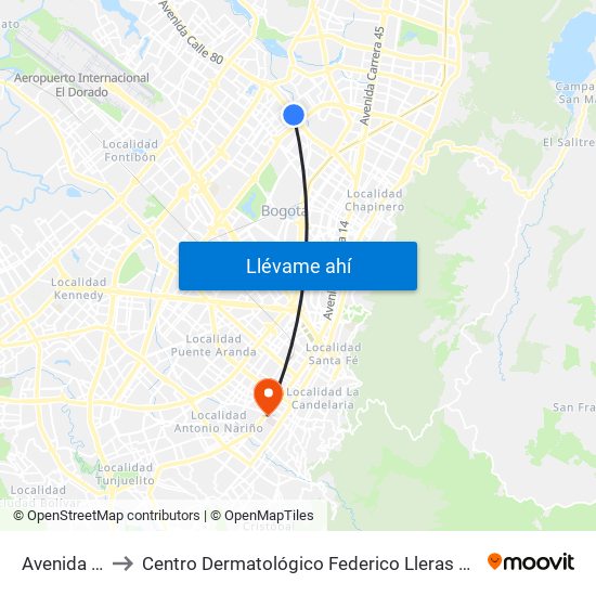 Avenida 68 to Centro Dermatológico Federico Lleras Acosta map