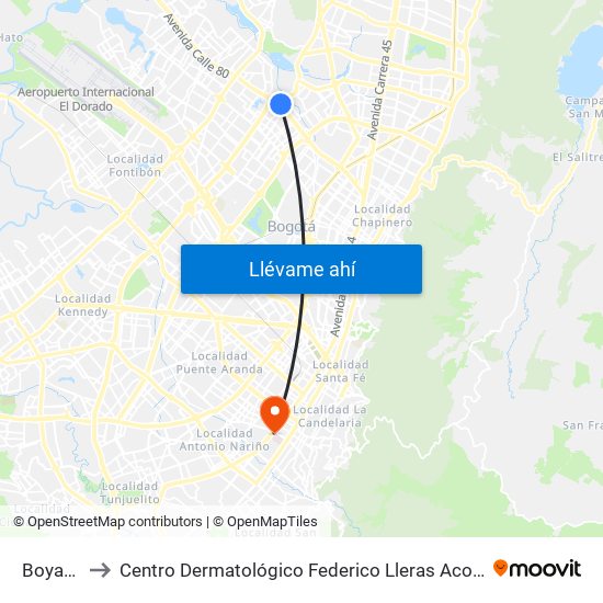Boyacá to Centro Dermatológico Federico Lleras Acosta map