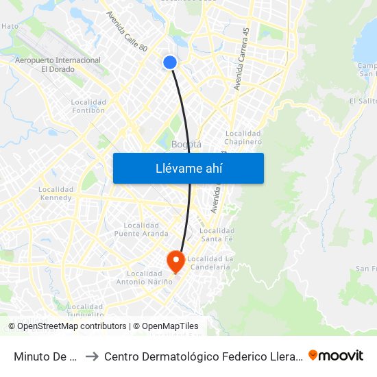 Minuto De Dios to Centro Dermatológico Federico Lleras Acosta map