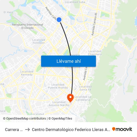 Carrera 90 to Centro Dermatológico Federico Lleras Acosta map
